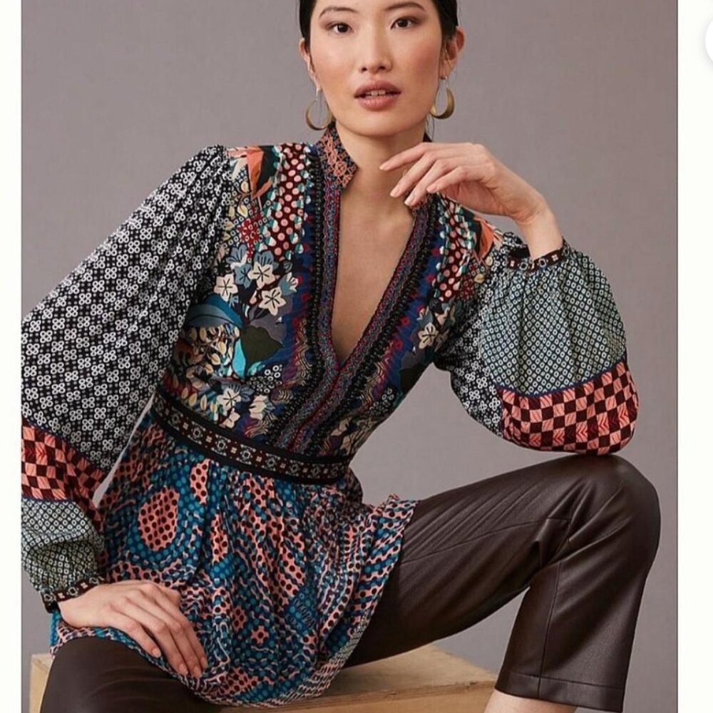 Anthropologie X Bhanuni By Jyoti Ronika Babydoll Tunic Blouse